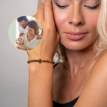 Metallic Personalized Photo Bracelet - Personalized Gift for Women - Custom Jewelry For Her - Custom Bracelet Picture - Personalised Photo Gift Bracelet Gold Brother & Sisters